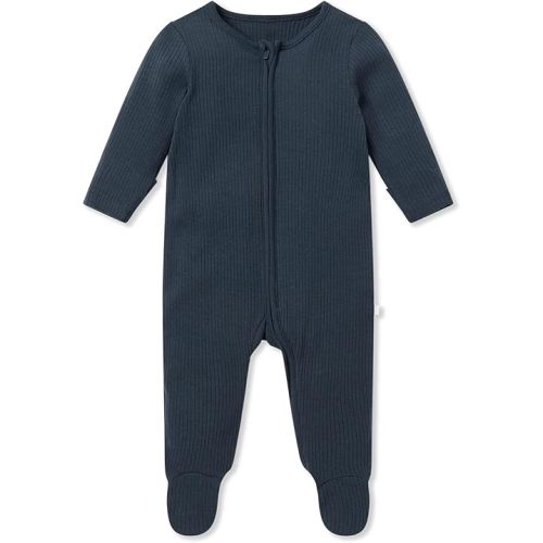 MORI Baby Unisex Ribbed Pajamas with Zip and Mitts of Viscose from Bamboo and Cotton - Jumpsuit Sleepwear for Boys and Girls