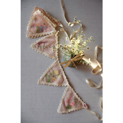 Garland, Flowers Embroidery Garland, Banner, Nursery decoration, Garland for boy, Garland for girl, Handmade, Kids Room decoration