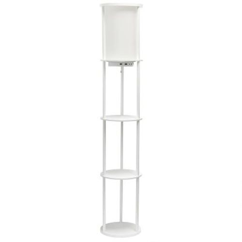 62.5" Round Modern Shelf Etagere Organizer Storage Floor Lamp with 2 USB Charging Ports and 1 Charging Outlet - Simple Designs