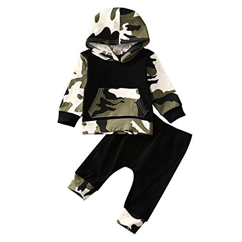 Infant Baby Boys 2 Pieces Clothes Set Camouflage Print Hoodie Tops + Long Pants Toddler Winter Outfits