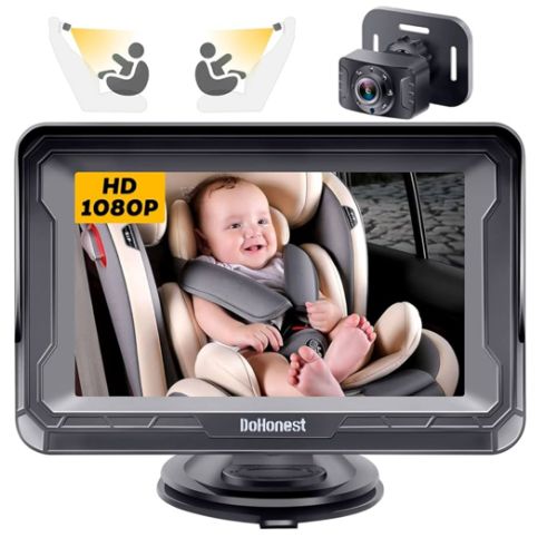 DoHonest Baby Car Camera HD 1080P - Rear-Facing Car Baby Monitor with Night Vision, Adjustable View Angle, Easy Setup, Anti-Glare Display, Safety for Kids & Infants
