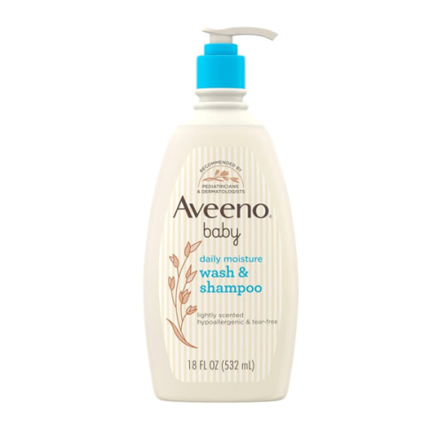 Aveeno Baby Daily Moisture Gentle Body Wash & Shampoo with Oat Extract, 2-in-1 Baby Bath Wash & Hair Shampoo, Tear- & Paraben-Free for Hair & Sensitive Skin, Lightly Scented, 18 fl. oz