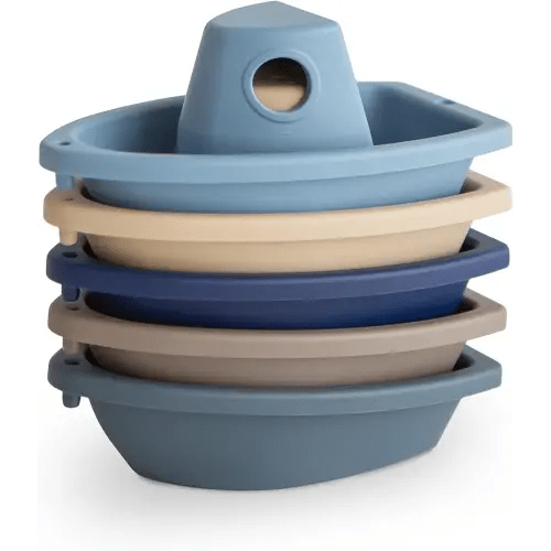 mushie Stackable Bath Boats Toy (Ocean) | Floating Bathtub Toys for Baby & Toddler, Set of 5 | Made in Denmark