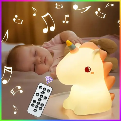 Unicorn Night Light for Kids, Remote Sound Machine Baby Night Light for Kids Room,16 Colors Silicone Kids Night Lights for Bedroom,USB Rechargeable Portable Cute Lamp Unicorn Gifts for Baby Girl