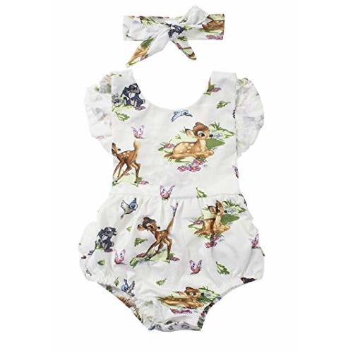 stylesilove Infant Baby Girl Ruffled Cap Sleeve Sunsuit Romper with Self-tied Headband 2pcs Outfit
