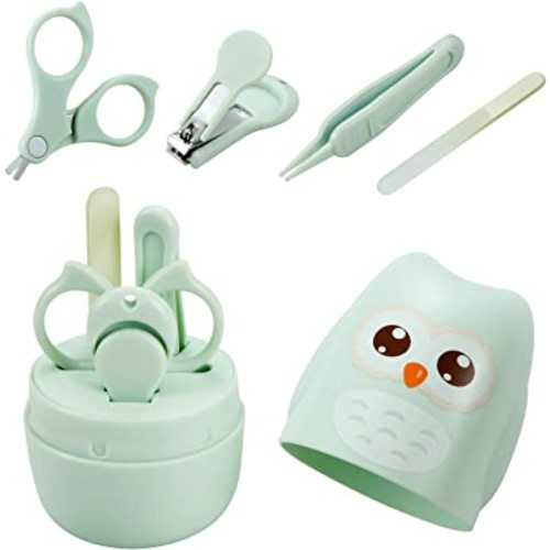 PandaEar Baby Nail Manicure Pedicure Grooming Care Kit (4 Pack)| Clippers Scissors File Tweezers | Newborn Infant Toddler Kids|1 Months Plus (Green)