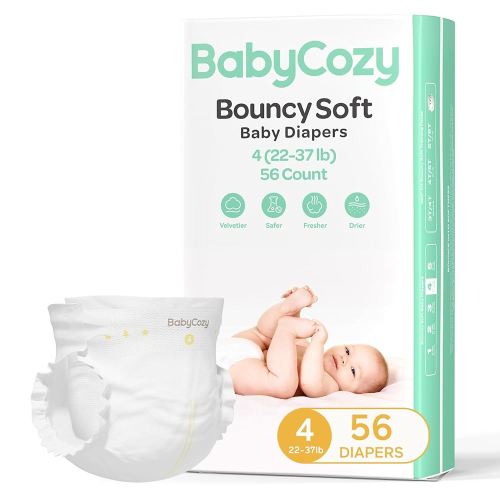 Baby Diapers Portable Pack Size 4(22~37lb), 56 Count Babycozy Bouncy Soft Diapers Disposable Hypoallergenic Diapers to Protect Sensitive Baby Skin