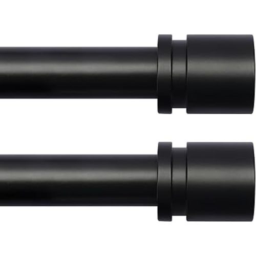 Byondeth Curtain Rods for Windows 16 to 48 or 60 Inches Max 2 Pack Adjustable Length 1 Inch Diameter Window Curtain Rod with Aluminium Finials, Black