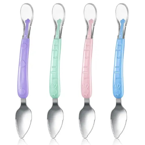 Lallisa 4 Pcs Double Head Baby Silicone Food Spoon Baby Fruit Scraping Mud Spoon Soft Feeding Food Scraper for Infants Fruit Feeding (Multicolor)
