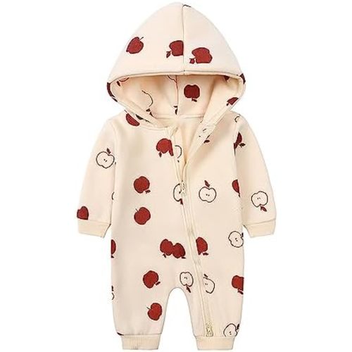 Gender Neutral Baby Stuff Newborn Baby Girl Romper Long Sleeved Hooded Fruit Print Outside Bodysuit Girls Clothes Lot