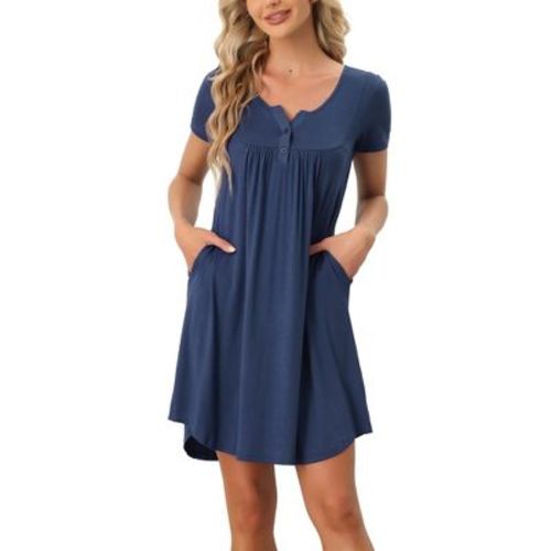 Cheibear Women's Soft Front Button Short Sleeve Sleepwear Lounge Nightgown With Pockets Pink Small