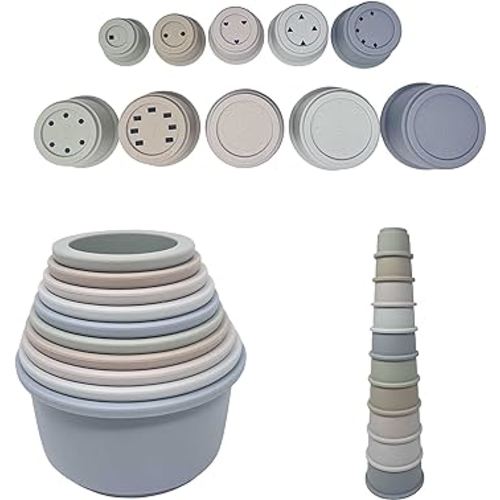 Amazon.com: BraveJusticeKidsCo. Silicone Educational Stacking Cups (10 Pieces) | Baby Sorting and Counting | Bath Toys | Early Motor Development | Best Montessori Toy Gift for 6 Month+ Boys & Girls : Toys & Games
