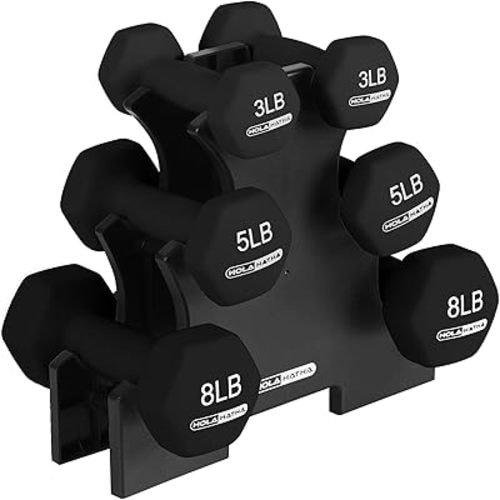 HolaHatha Neoprene Dumbbell Free Hand Weight Set with Rack, Ideal for Home Exercises to Gain Tone and Definition