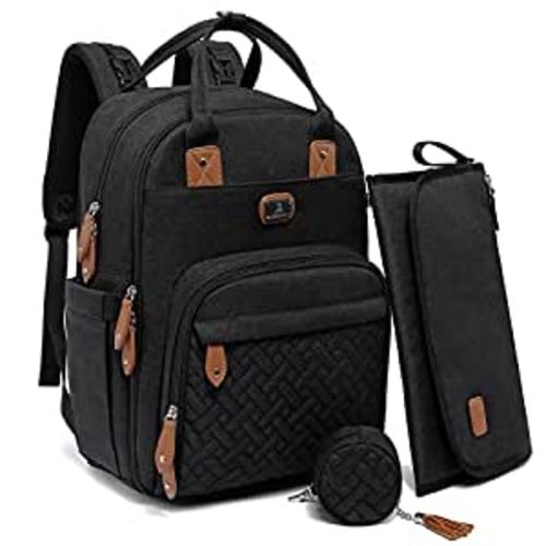 Dikaslon Diaper Bag Backpack with Portable Changing Pad, Pacifier Case and Stroller Straps