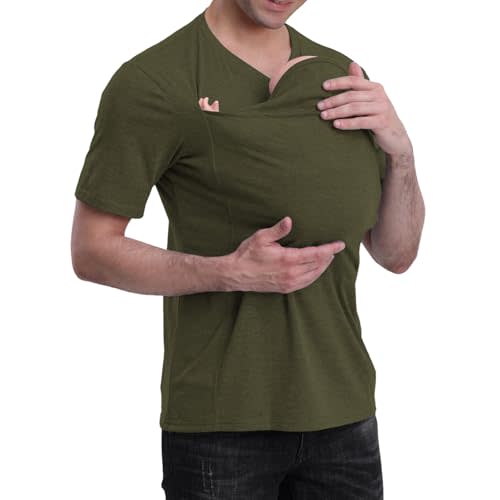 Mens Baby Carrier Shirt, Kangaroo Shirt for Dad and Baby V Neck Short Sleeve Kangaroo T Shirt Baby Carrier Shirt for Dad