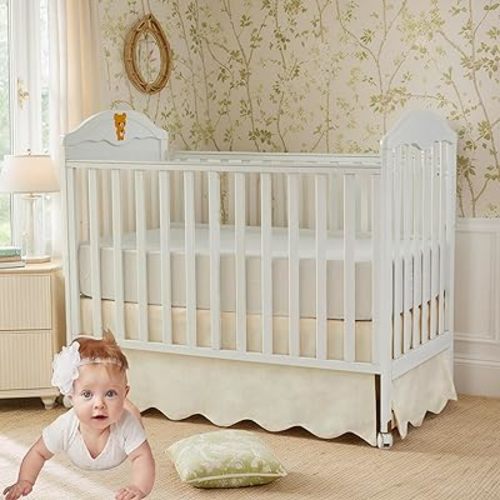 Brandream Scallop Edge Cotton Crib Skirt Toddler Bedskirt Baby Nursery Crib Bed Skirt Boho Bohemian Neutral Solid Color Vintage Ivory Cream Off Farmhouse Chic Boho Bohemian Skirt