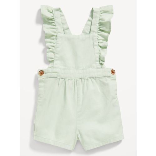 Ruffle-Trim Twill Shortalls for Baby