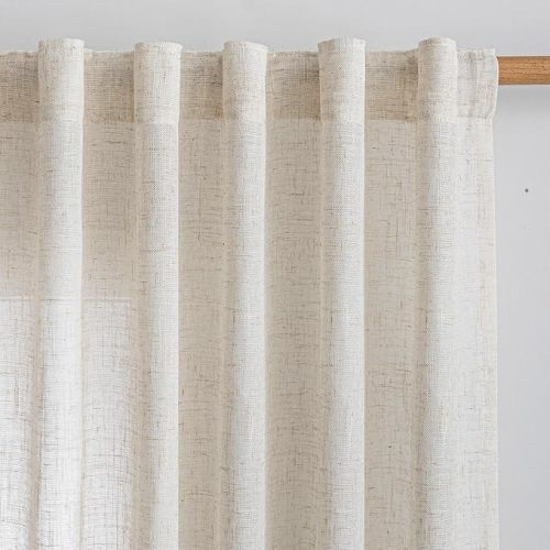 MYSKY HOME Linen Curtains for Sliding Door, Farmhouse Semi Sheer Ceiling Curtains Living Room Light Filtering Back Tab Elegant Style Soft Fabric, 50" x 95", Linen, 2 Panels