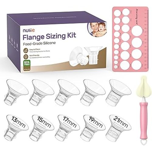 Nuliie 10PCS Flange Sizing Kit 13/15/17/19/21mm for 24mm Flange/Shield of Most Pumps, Silicone Flange Insert for Momcozy/Spectra/Bellababy Breast Pump, Breastfeeding Essential Pumping Kit for Moms