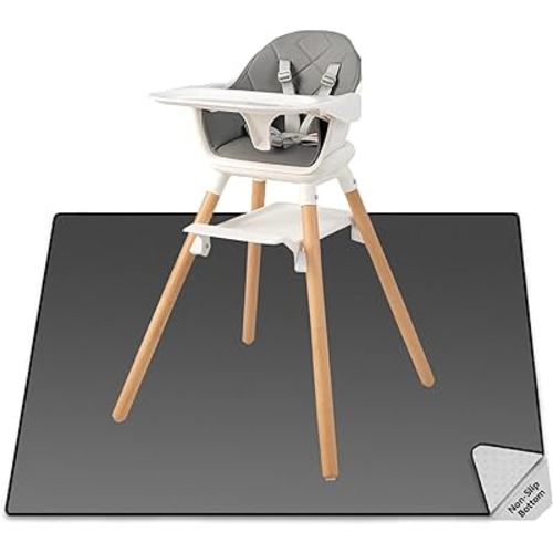 Splat Mat for Under High Chair, 51"x51" Large Baby Anti-Slip Splash Spill Mat for Eating Mess Arts Crafts, Waterproof Floor Baby Play Mat and Table Cloth Cover, Gray