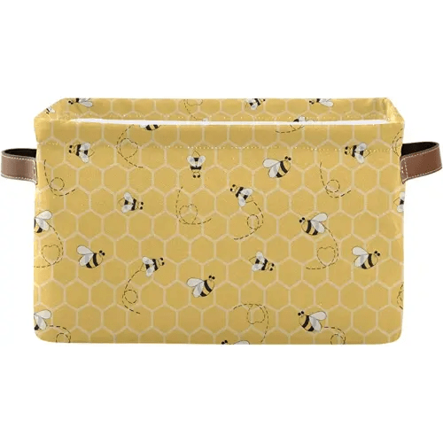Storage Basket Cube Yellow Animal Bee Honey Comb Large Collapsible Toys Storage Box Bin Laundry Organizer for Closet Shelf Nursery Kids Bedroom,15x11x9.5 in,1 Pack