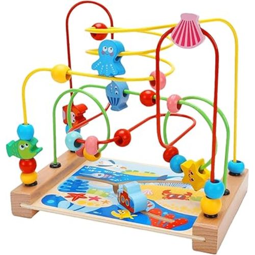 Educational Wooden Bead Maze Set for Developing Cognitive Skills, Wood Roller Coaster Bead Maze Toy - Sensory Track Play Table Toy for Boys, Girls Age 1-3