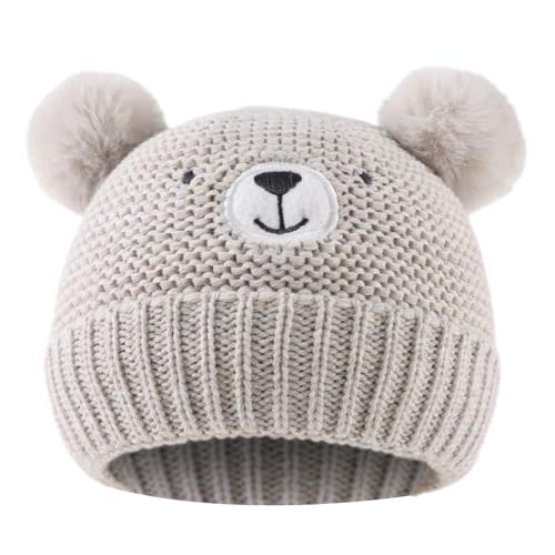JANGANNSA Cute Bear Baby Beanie Pompom Baby Boys Hat Infant Toddler Winter Knitted Beanies for Girls