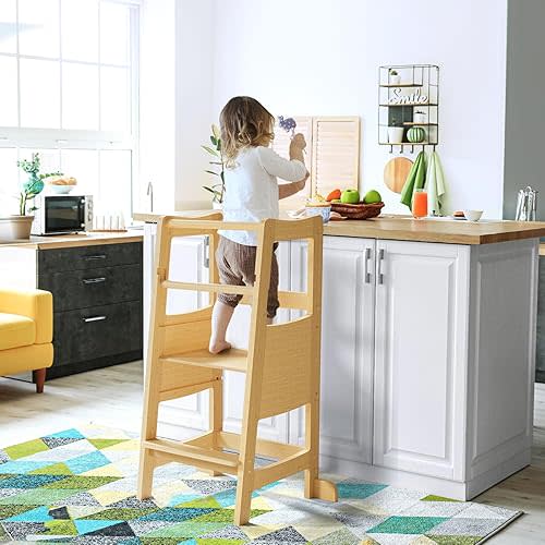 Toddler Standing Tower, Toddler Step Stool with Safety Rail, 3 Heights Adjustable Learning Standing Stool, Wide Platform Design Step Stool, Stool for Kids