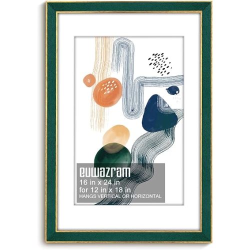 Suede 16x24 Frame - Single Frame, Christmas Elegant Green 16 x 24 Poster Frame with Mat for 12x18, 16x24 Picture Frames for Artwork, Puzzles, Photos and Movie Posters