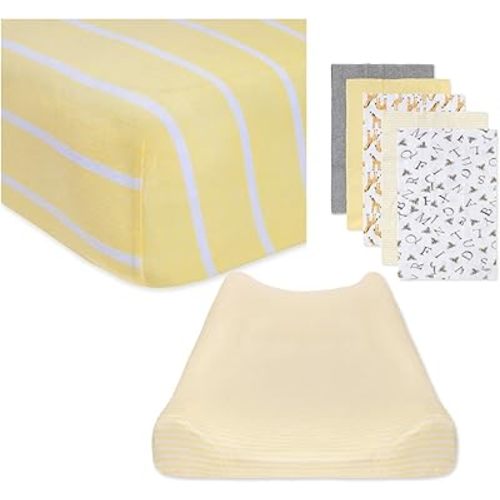 Burt's Bees Baby Unisex Baby Gift Set - Crib Sheet, Changing Pad Cover & Burp Cloths, 100% Organic Cotton Essentials Bundle