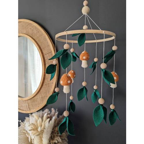 Baby mobile, baby mobile with mushrooms, boho baby mobile, boho baby room, mushroom theme baby room, nursery module, mobile