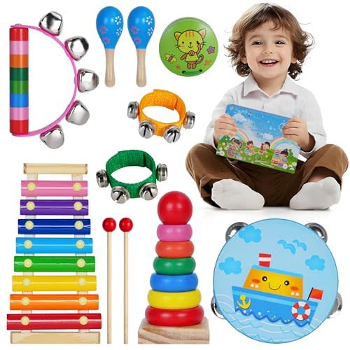 Kids Musical Instruments for Toddlers,Baby Musical Toys for Toddlers,Christmas Kids Gifts,First Birthday Gifts for Boys Girls,Kids Xylophone,Maracas for Baby,Wooden Instruments Toddler Toys with Bag