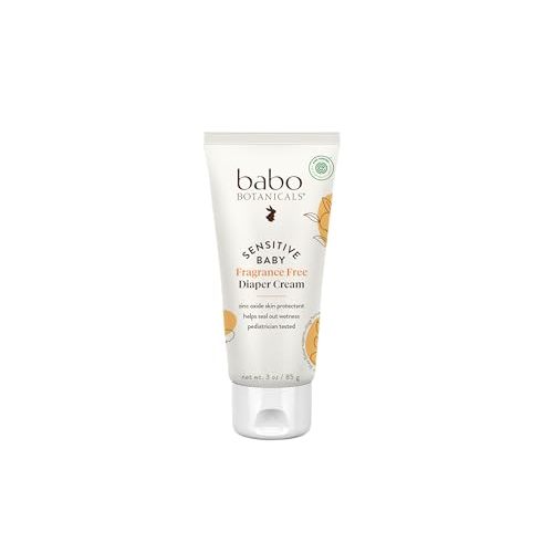 BABO Botanicals Sensitive Baby Fragrance-Free Diaper Cream - 25% Natural Zinc Oxide - Calendula, Shea & Cocoa Butter - EWG Verified - Vegan- from Birth