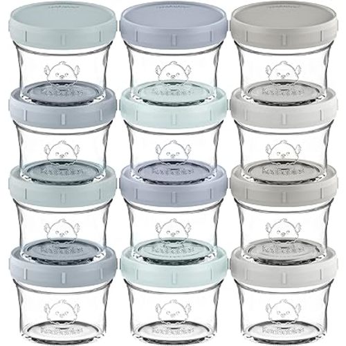 KeaBabies 12pk 4oz Glass Baby Food Containers with Lids - Leak-Proof, Microwavable Small Glass Jars, Baby Purees & Toddler Snack Storage Containers, BPA-Free, Dishwasher & Freezer Safe (Sage)