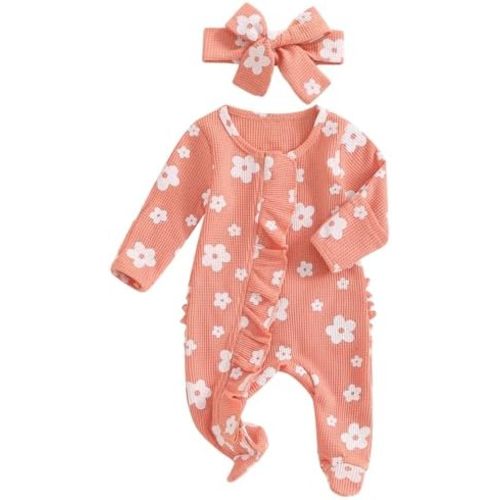 Ayalinggo Newborn Baby Girl Fall Winter Outfits Clothes Knit Jumpsuit Ruffle Romper Newborn Coming Home Outfit for Baby Girl
