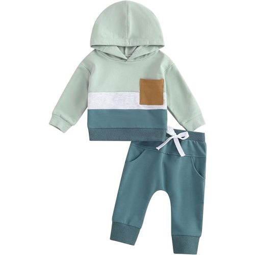Infant Baby Boys Pants Outfits Set Long Hooded Striped Sweatshirts Pants Clothes Set Fall Winter Pants Sweatsuit