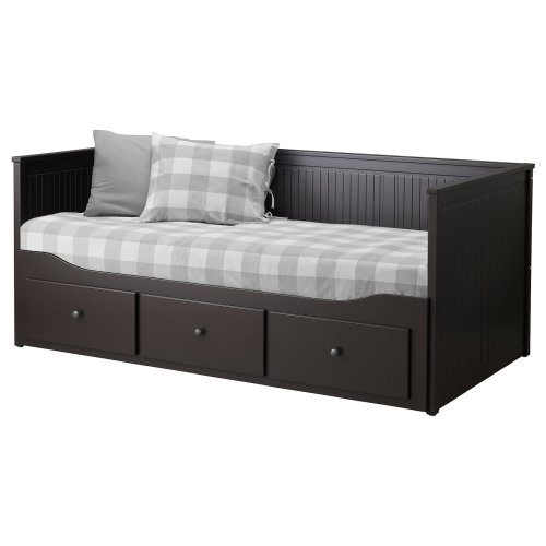 HEMNES Daybed with 3 drawers/2 mattresses - black-brown/Åsvang firm Twin