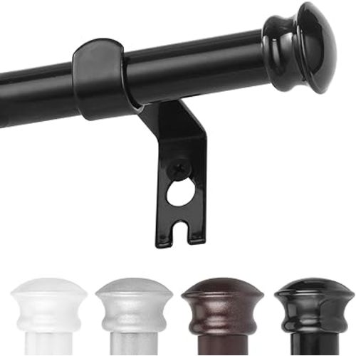 Black Curtain Rods for Windows 30 to 60 Inches with Brackets, Decorative 5/8 Inch Diameter Single Window Curtain Rod Set for Room Divider, Bedroom, Living room, Kitchen, Bathroom