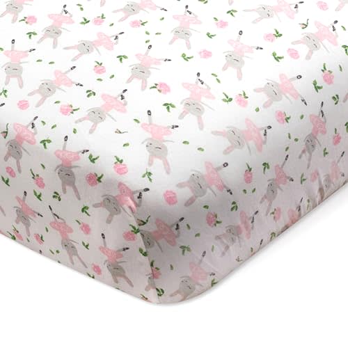 HonestBaby Fitted Crib Sheets Fits Standard Mattress Bassinet, Mini Prints 100% Organic Cotton Baby Boys, Girls, Unisex, Tutu Cute, One Size