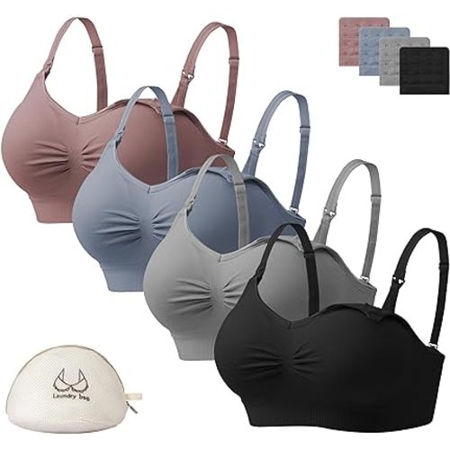 Angelhood Nursing Bra for Breastfeeding with Removable Bra Pads Seamless Nursing Bra with Support, Pack of 4