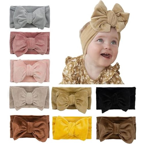 JIAHANG Baby Bows Turban Knotted Head Wraps, Corduroy Big Hair Bow Headbands, Stretchy Hair bands for Newborn Infant Toddlers Girls