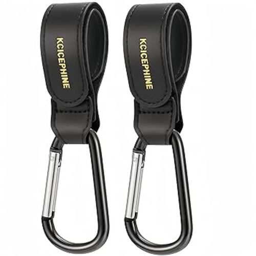 2 Pack Stroller Hooks, Stroller Straps for Diaper Bags,Adjustable Stroller Carabiner Clip,Baby Stroller Accessories for nuna,Uppababy,Bob,Hook for Bike,Scooter,Wheelchair,Walker Accessories(Black)