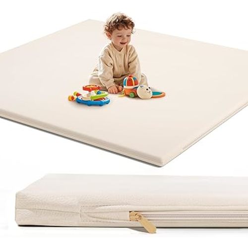 Padded Baby Play Mat for Floor: 48x48 Extra Thicker Soft Non Toxic Vegan Leather Infant Playmat for Babies Toddlers Kids Crawling Sit Play - Fits Nicely Into 47x47and 50x50 Playpen Any Playroom