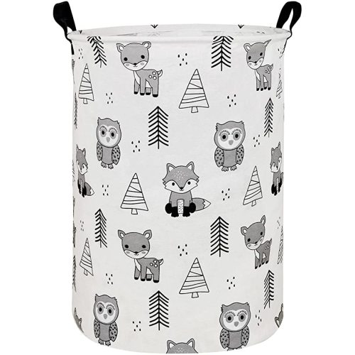 NRMEI Round Storage Basket Laundry Foldable Waterproof Coating Nursery Hamper for Living Room Bedroom and Clothes Toys(Round Pine Animal), 19.7 In H x 15.7 D inches, inches
