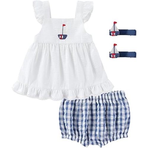 Sperry Baby Girls Dress with Hairclips and Shorts 3 Piece Outfit Set for Infant