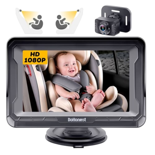 DoHonest Baby Car Camera HD 1080P - Rear-Facing Car Baby Monitor with Night Vision, Adjustable View Angle, Easy Setup, Anti-Glare Display, Safety for Kids & Infants