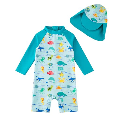 upandfast Baby/Toddler Swimsuit UPF 50+ Sun Protection One Piece Zipper Bathing Suit with Sun Hat Infant Beach Swimwear