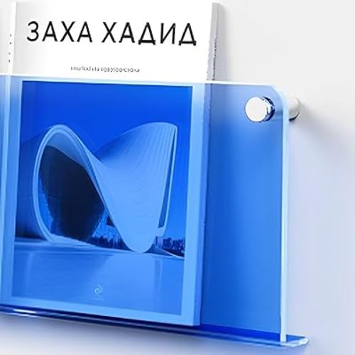 ROYALITA 2-Pack Acrylic Magazine Holder Brochure Holder, 24" Record Holder Magazine Rack, Fashion Hanging Bookshelf Literature Storage Rack for Waiting Room, Living Room, Office, Blue, 24 Inch