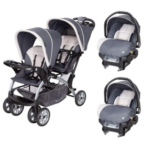 Baby Trend Sit N Stand Compact Easy Fold Double Stroller with 2 Baby Infant Car Seat Carriers and Cozy Cover, Color: Magnolia