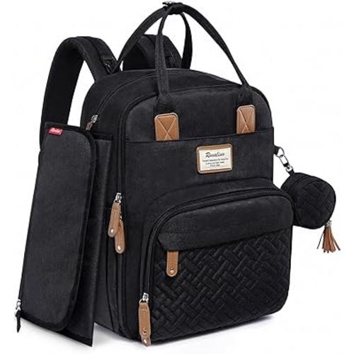 RUVALINO Diaper Bag Backpack - All-in-One Travel Backpack for Girl, Baby Bag for Moms, Multifunction Waterproof Backpack with Changing Pad, Stroller Strap, Pacifier Case - Baby Shower Gifts - Black
